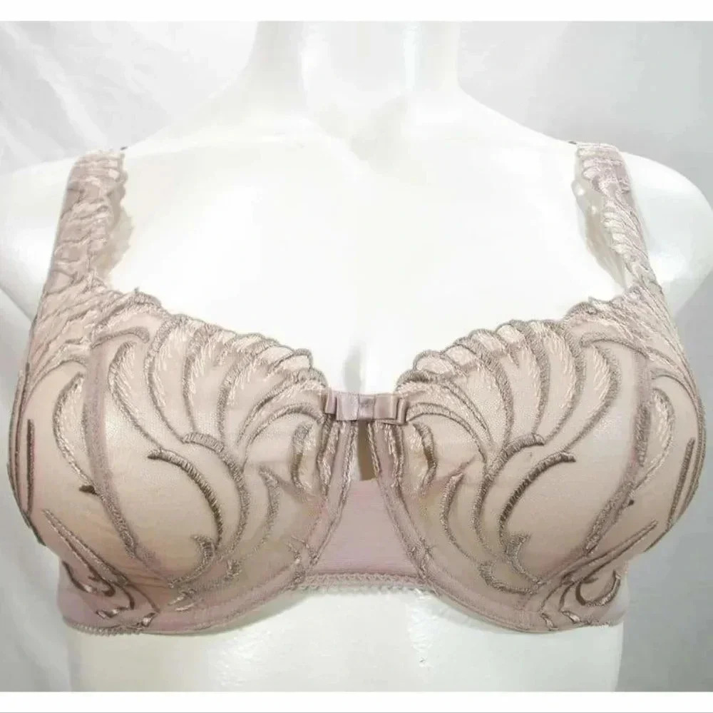 34DDD Felina 110040 Lana Embroidered Unlined Plunge Bra Mocha NWT